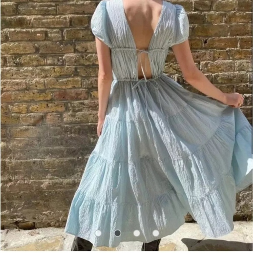 & Other Stories Light Blue Tiered Open-Back Maxi Dress